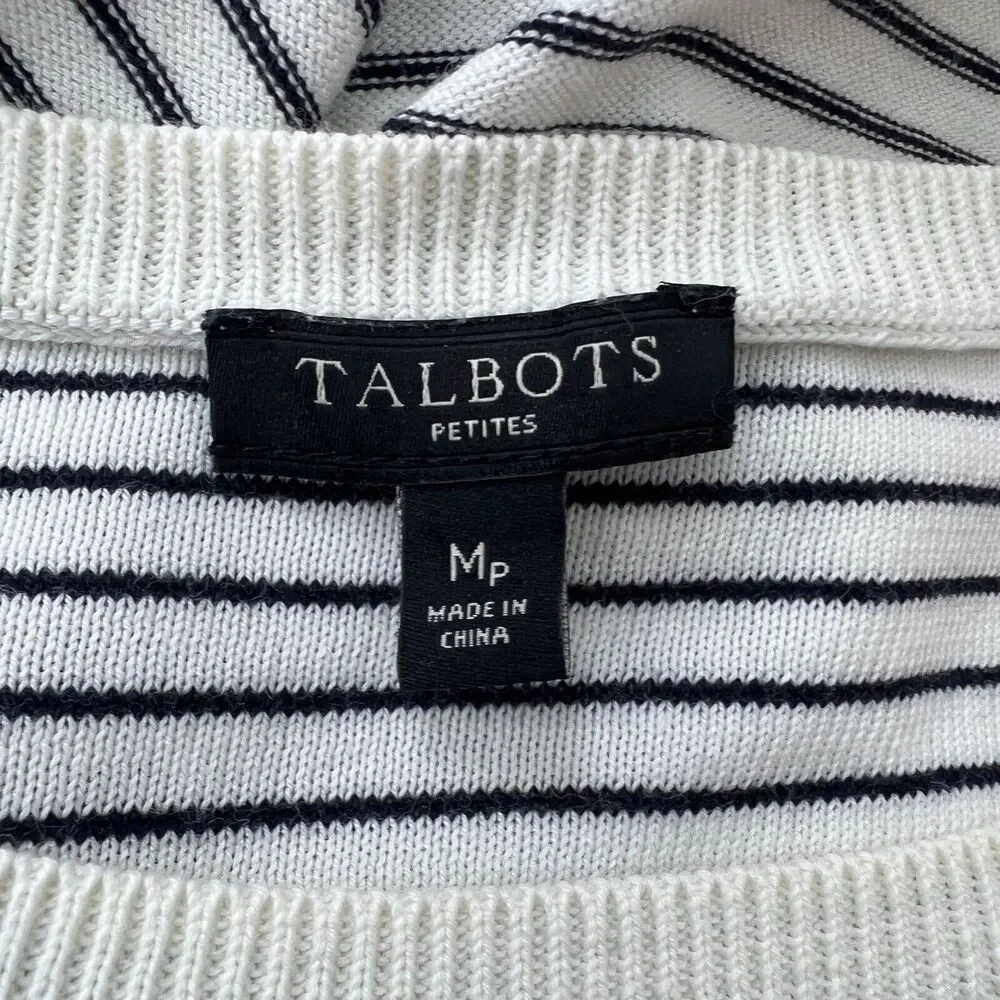 Talbots Embroidered Beaded‎ Floral Stripe Sweater Women’s Bell Sleeve Med Petite - Picture 4 of 7